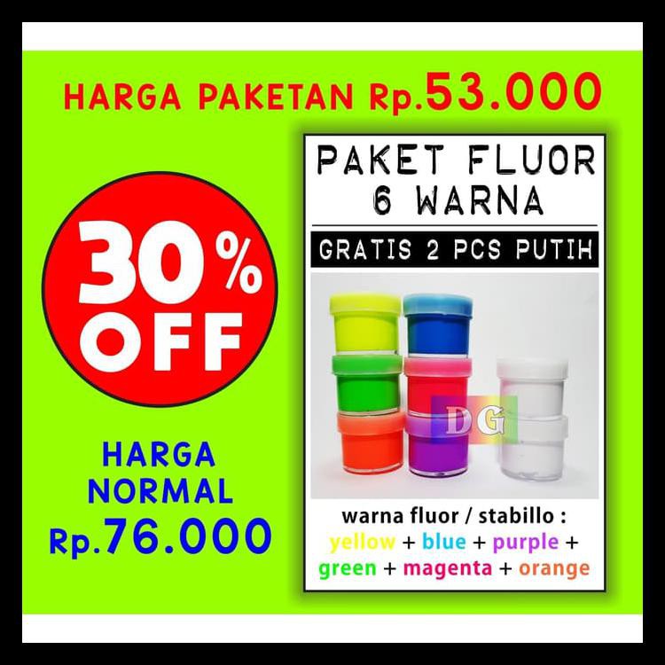 

COD CAT TEKSTIL LUKIS UTK KAOS KANVAS TAS SEPATU - PAKET 6 WARNA FLUOR KODE 1475