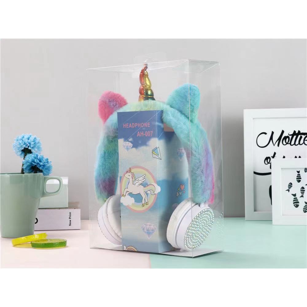 AH-007 Headset Color Pelangi Karakter Unicorn