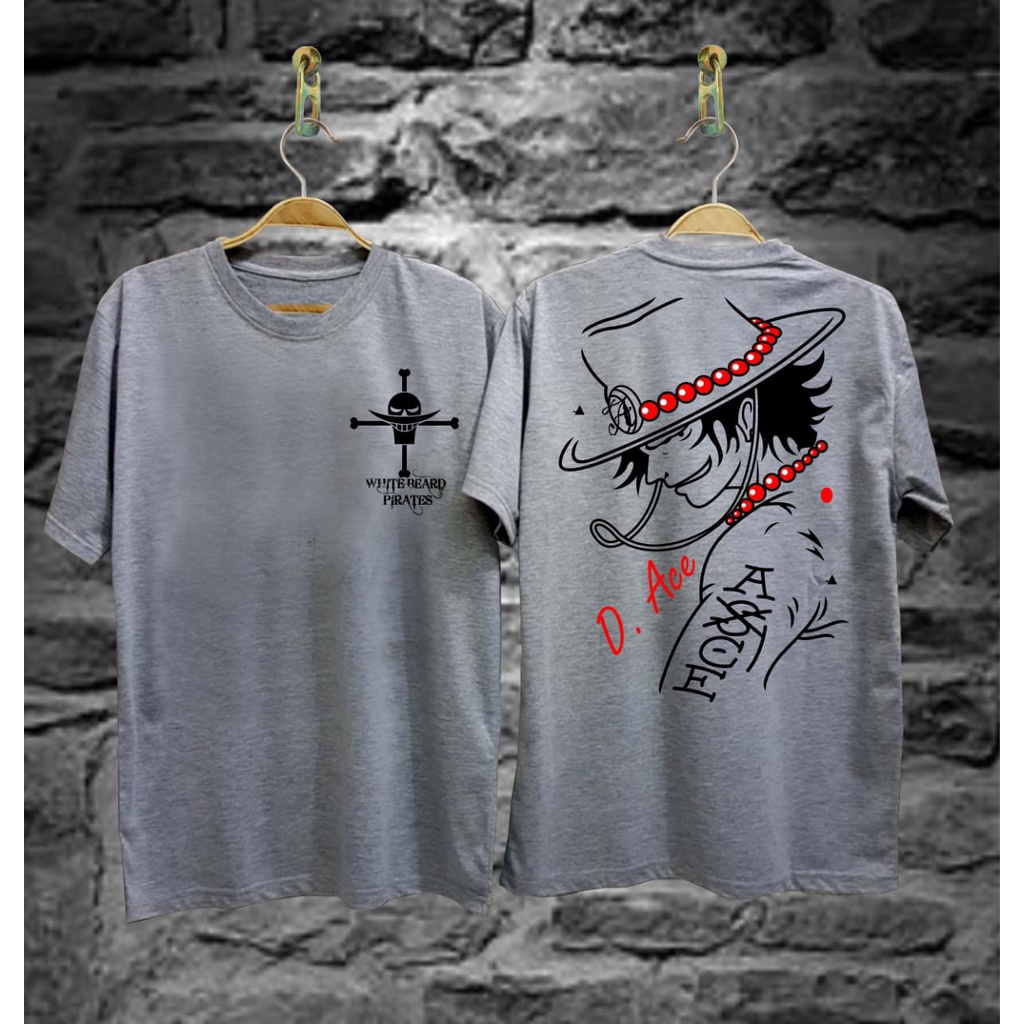 Kaos Tshirt Pria One Piece Ace Wajah Abu-abu Distro Lengan Pendek Motif Sablon Bergambar Keren