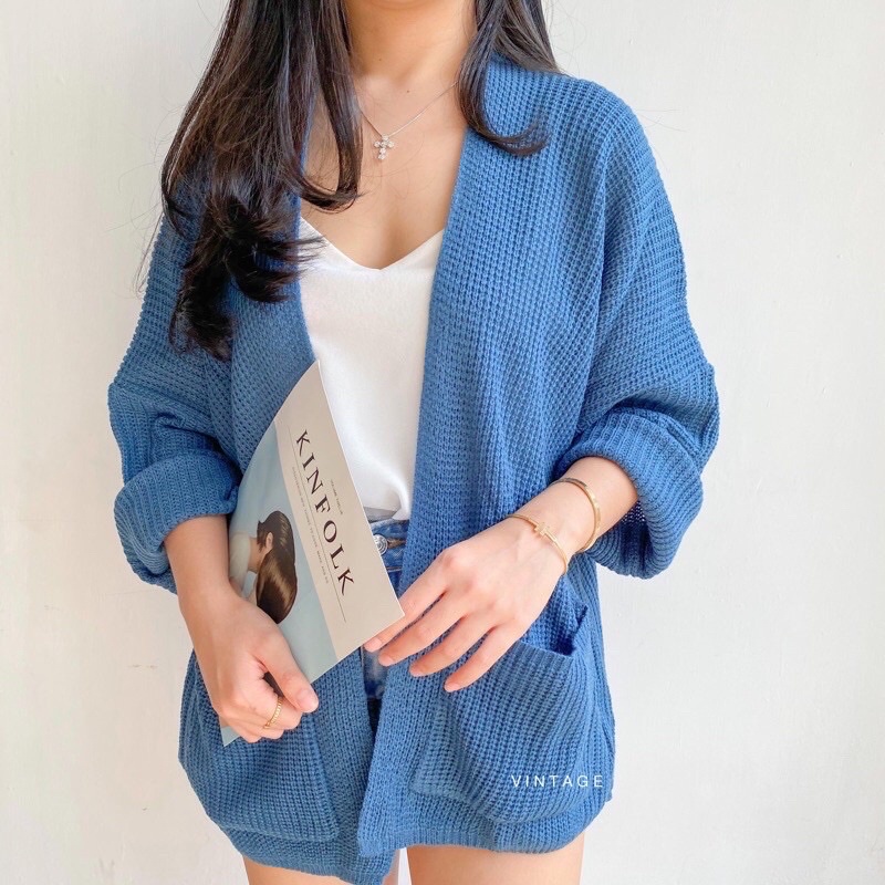 Vintage Oversize Rajut Cardigan Outer Warna Candy Pastel Lucu Oversize Lengan Panjang