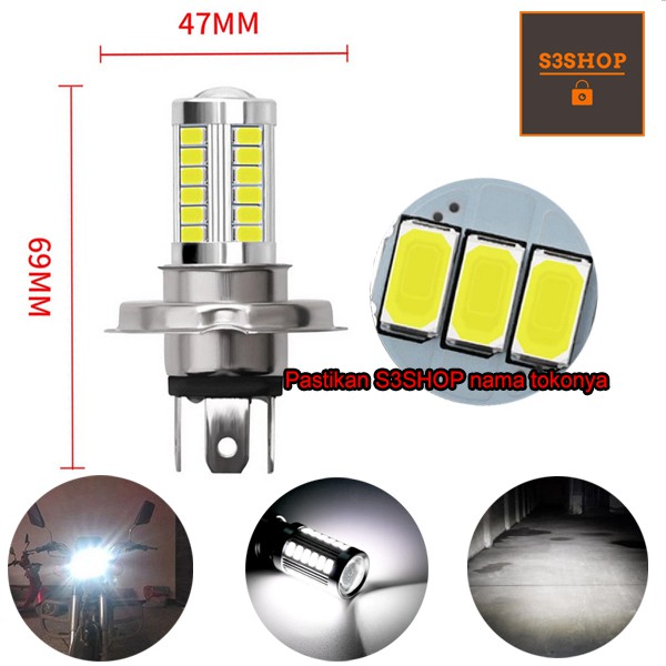 Lampu LED H4 Headlamp Foglamp 33 SMD 12V Mobil Motor Putih