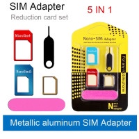 Jual Aluminium Nano Sim Adapter 3 in 1 + Tool Sim Ejector 5 Dalam 1 SIM Kartu Adaptor Converter Alat Kit Nano Mikro Standar Set Lengkap dengan File dan Baja Sim Eject Pin untuk Ponsel Sim Card Adaptor/Adaptor Sim Card / Nano Simcard / Alat Tambah Tambahan