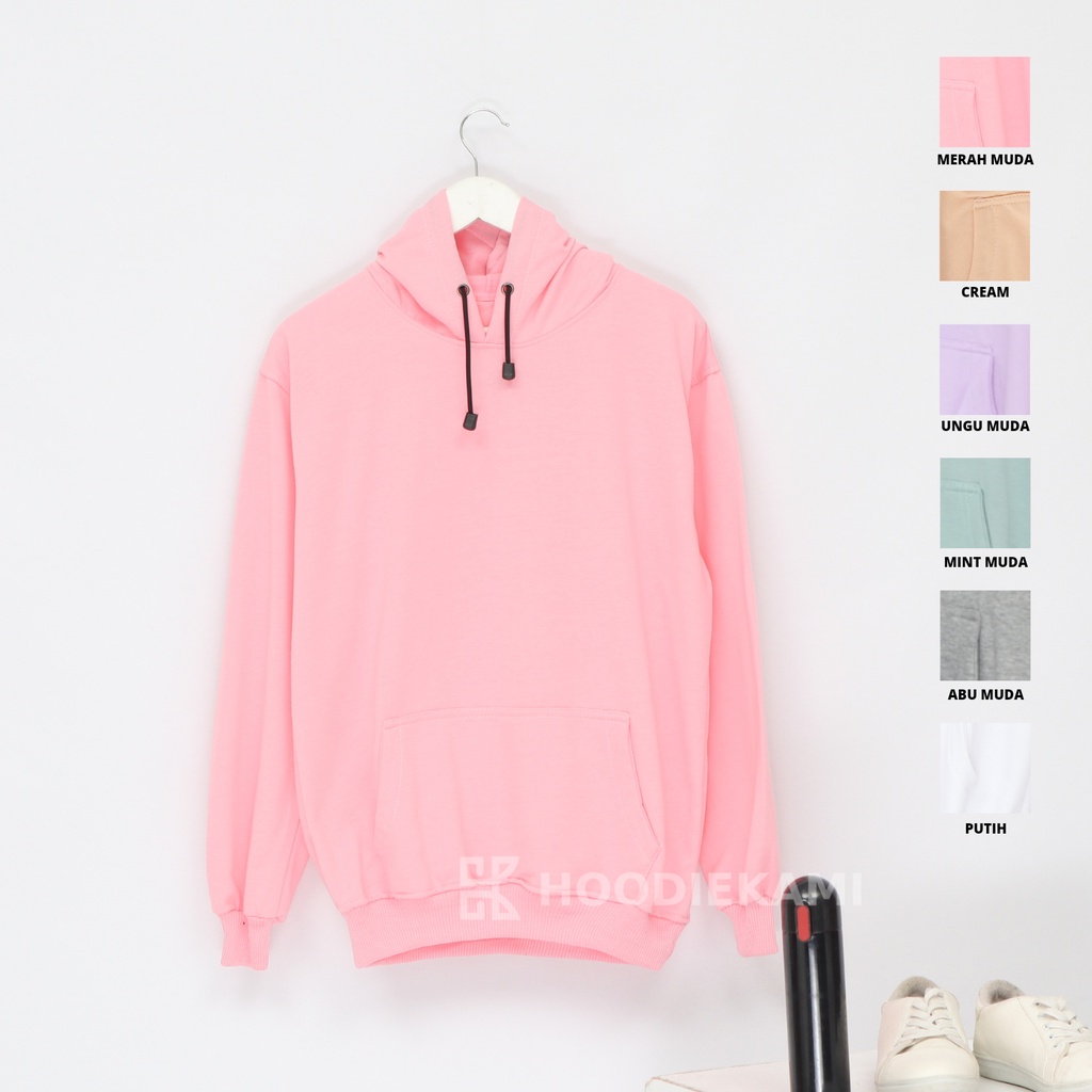 (BISA COD) PROMO HOODIE POLOS PRIA WANITA JUMPER FLEECE TERMURAH M-L-XL-PINK BABY
