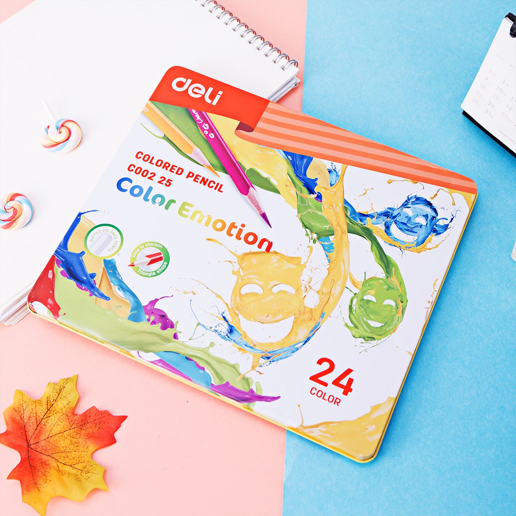Deli Pensil Warna Halus 24 Warna Bentuk Segitiga Ergonomis EC00225-8
