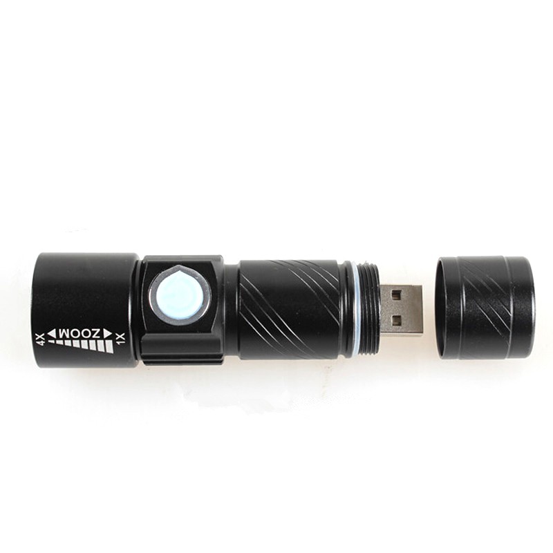 TaffLED Senter LED Mini USB Rechargeable Q5 LED 2000 Lumens - Black