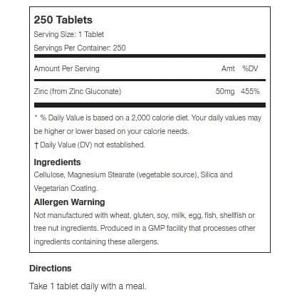 Zinc 50 Mg / Zinc 50Mg Now / Vitamin Zinc / Now Foods