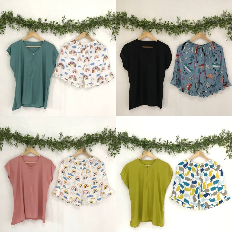 SET GOGO RAMPEL SET HOMEY PENDEK BABYDOLL RAYON VISCOSE PENDEK PAJAMAS PENDEK