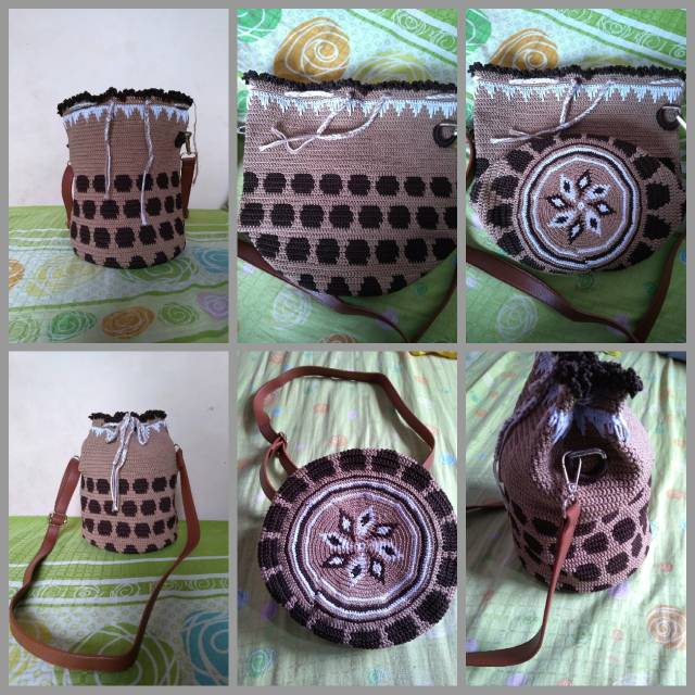 Tas rajut serut tapestry polkadot