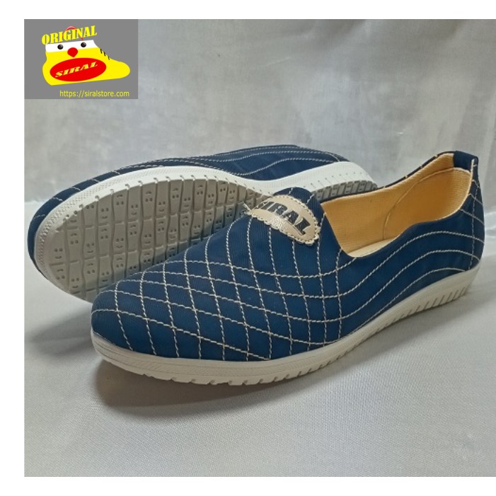 Sepatu Slip On Wanita Motif Jahit Merek Siral Warna Navy S11R02B1 / Sepatu Wanita / Sepatu Slip