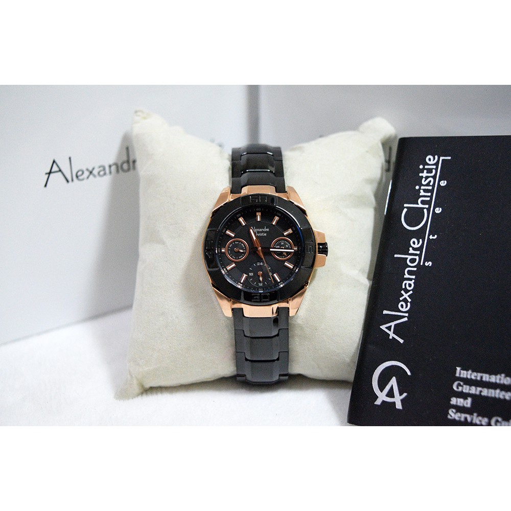 Alexandre Christie AC 6224 Rose Gold Black Ladies Original