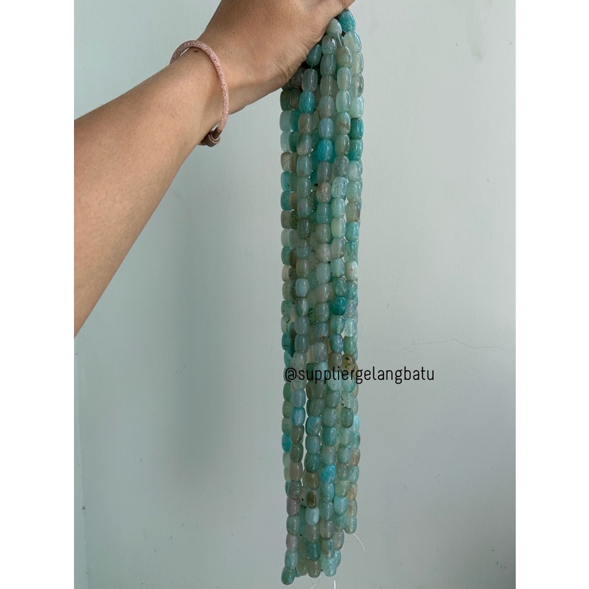 batu Penden tabung aquamarine serat 10mm bahan akik aqua biru natural bahan gelang kalung natural asli