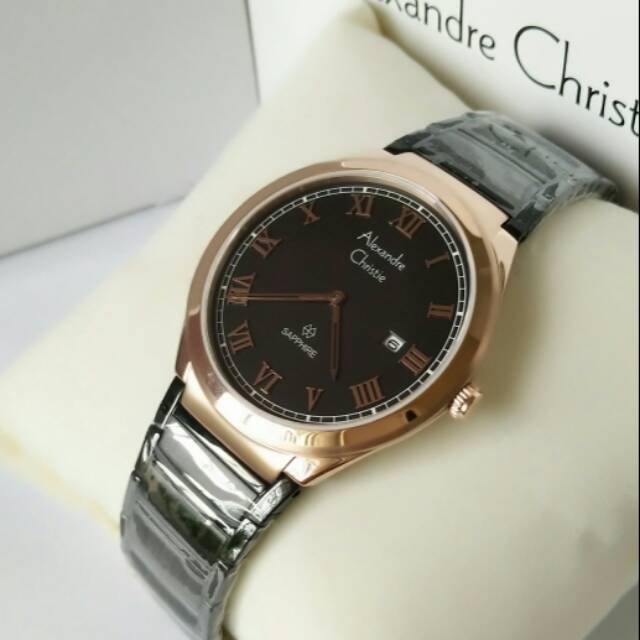 Jam tangan pria _ alexandre christie 8538 gold black original kaca sapphire)
