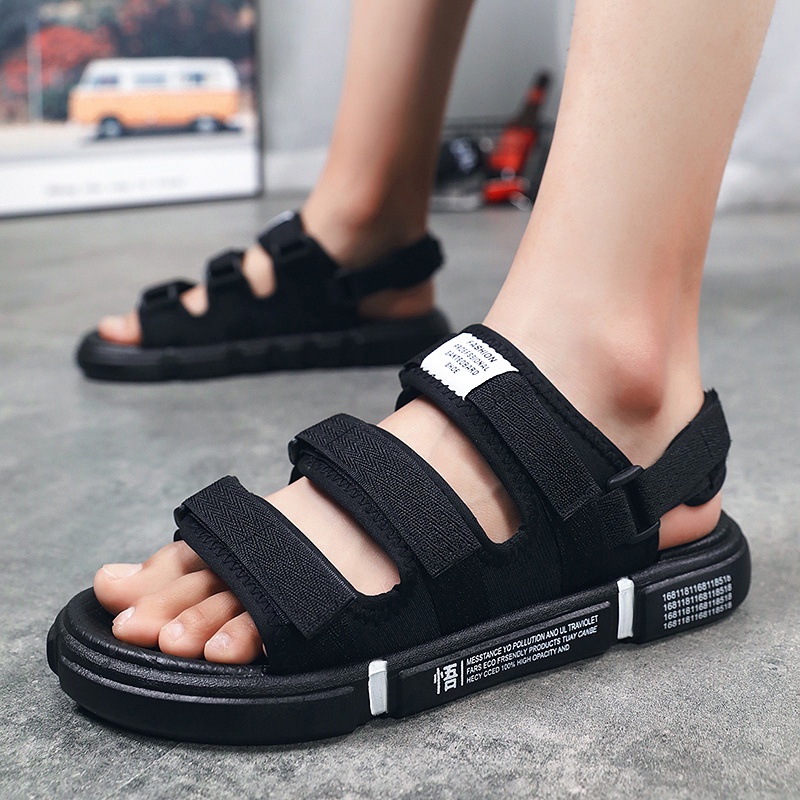 [ Gratis Ongkos Kirim + COD ] 2022 Sandal Gunung Pria Baru-Sendal Gunung Velcro Pria-Sandal Gunung Kasual Pria Trendi Jepang -Tali Belakang Yang Bisa Dilepas Sandal Pria-Outdoor Hitam Sendal Pria-Karet Impor 100% Berkualitas model gunung pendaki (PRPT)