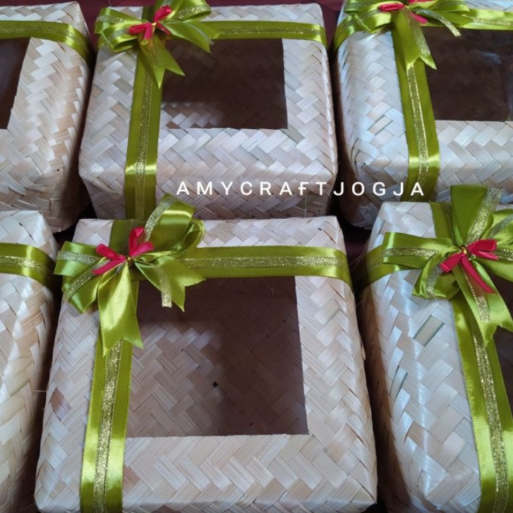 Besek Mika Pita Natural 25 x 25 cm/Packaging Bambu/Hampers Bambu/Besek Natural/Besek Tradisional
