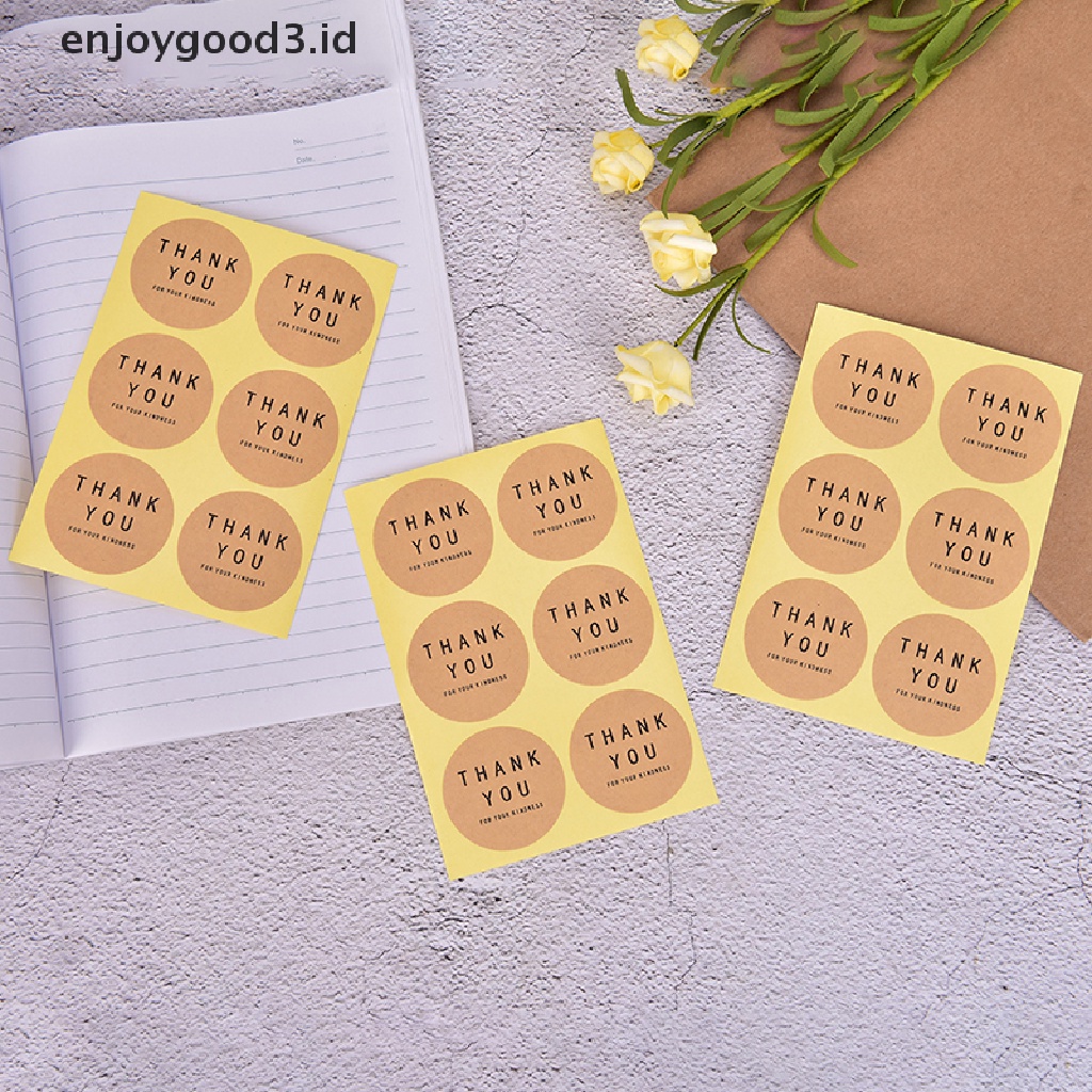 60pcs Stiker Kertas Kraft Tulisan Thank You Untuk Dekorasi Kue