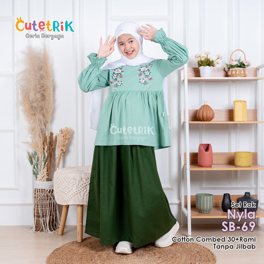 Setelan Rok Nyla SB69 SB70 Set rok Cutetrik bahan kaos Baju muslim model setelan rok Baju santai ana