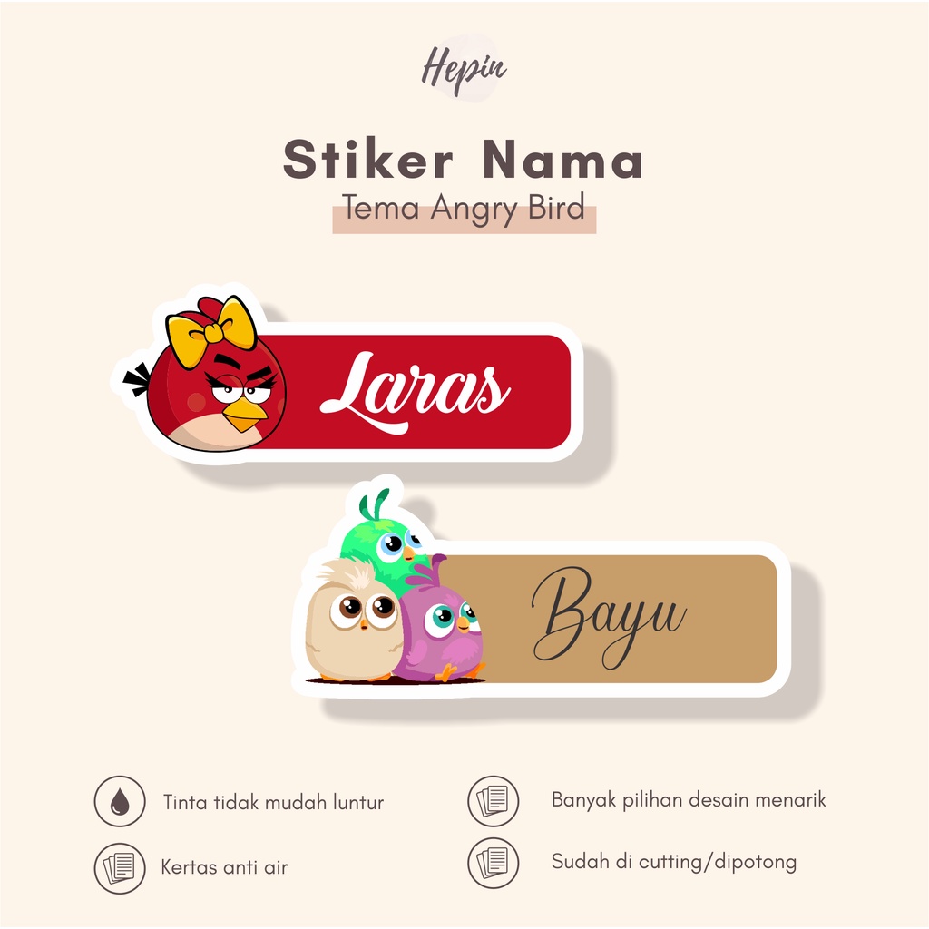 

(90 - 120 pcs) Stiker Label Nama lucu tema ANGRY BIRD