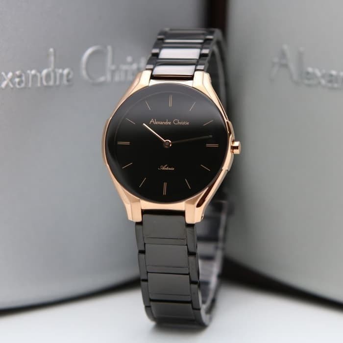 JAM TANGAN WANITA ALEXANDRE CHRISTIE AC 8610 AC8610 BLACK ROSEGOLD ORIGINAL