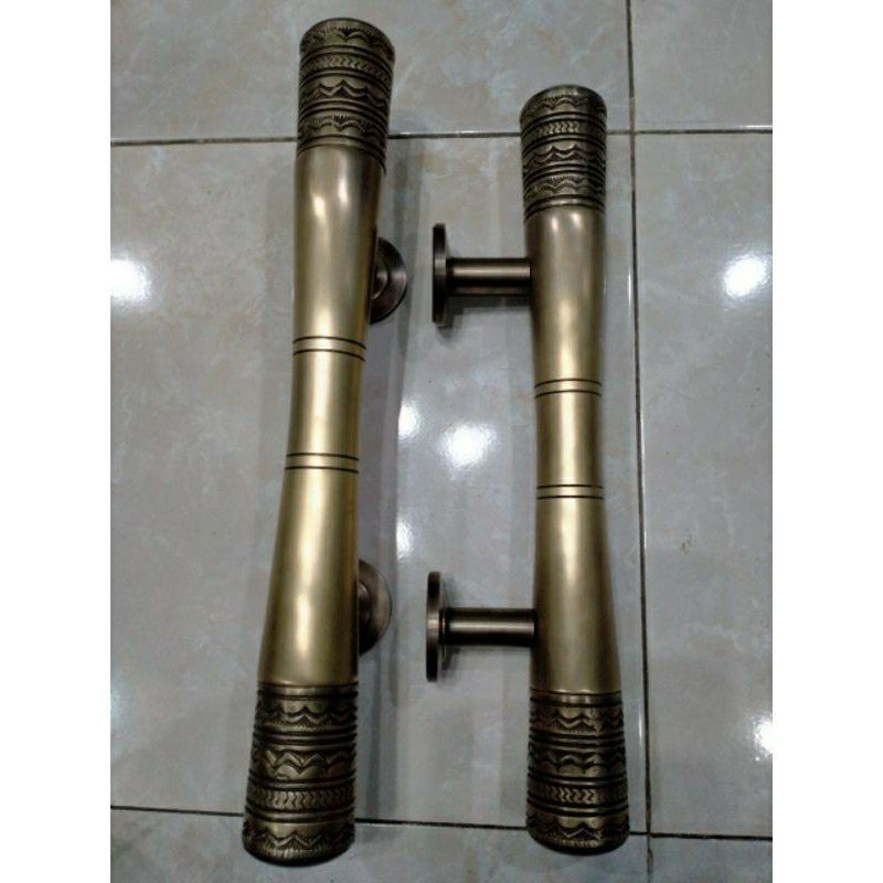 Handle Pintu / Gagang Pintu Rumah Pagar Kuningan Antik Motif Kepala Ukir 40cm