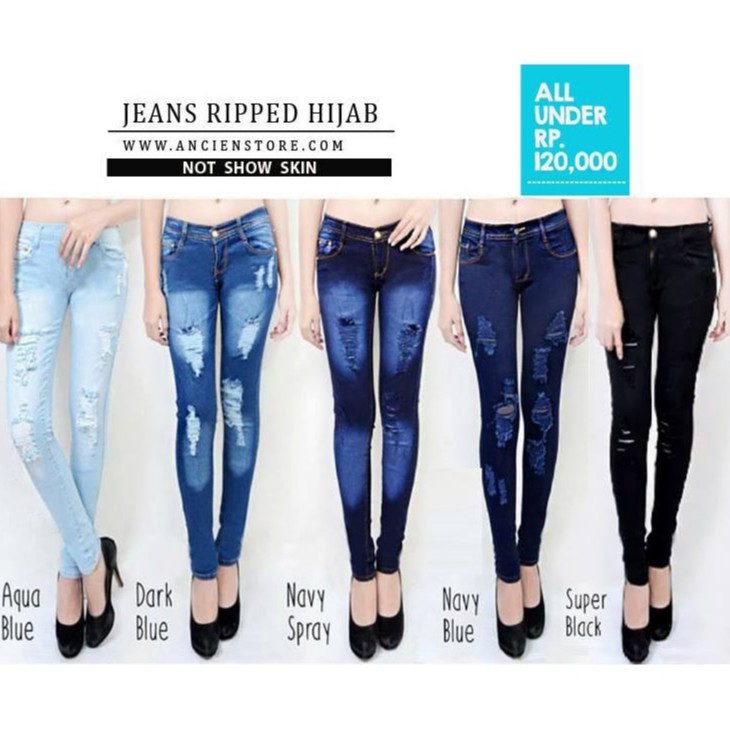 Wanita Skinny Jeans Celana Ripped Hijab | Shopee Indonesia