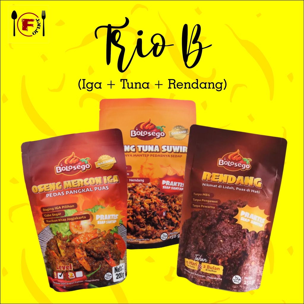 

TRIO B (Tuna Suwir 1 + Oseng Mercon Iga 1 + Rendang 1) - by Bolosego