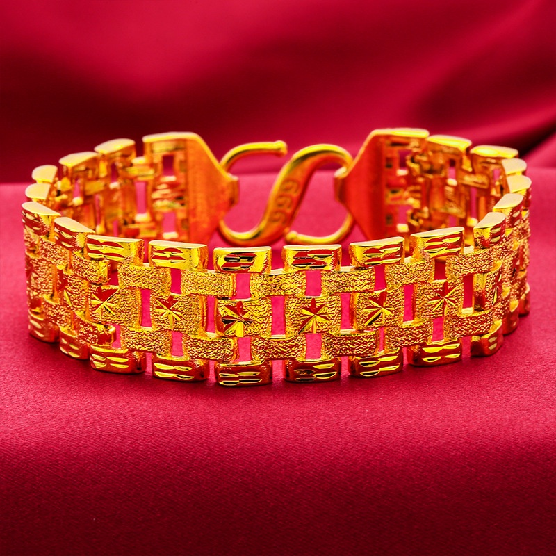 Gelang Bahan Tembaga Lapis Emas Imitasi Model Tepi Lebar Untuk Pria