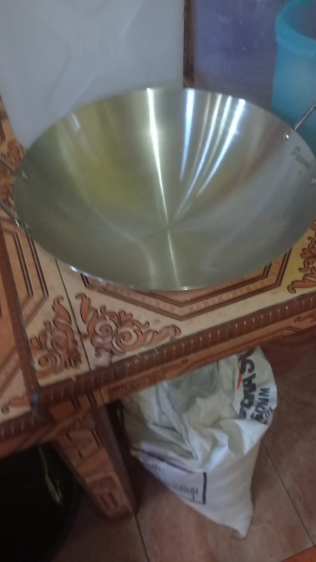 40cm Wok Kuali Wajan Stainless Steel Kupingan / Double Handle Free Spatula Kayu