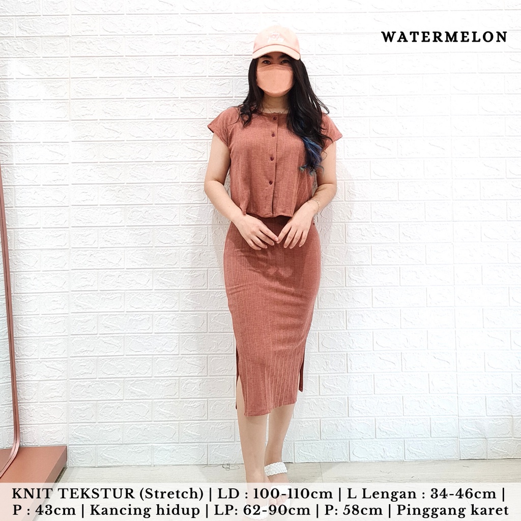 !! PO READY AKHIR JUNI !! 4401 KATLYA BUTTON KNIT SET ROK-WATERMELON PO