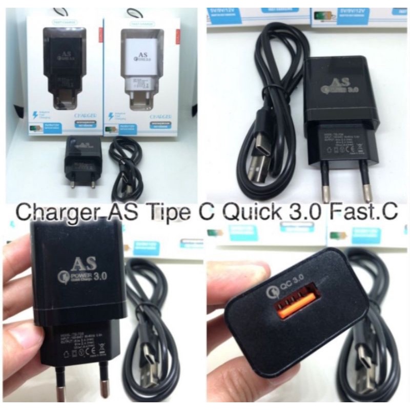 Charger AS QC 3.0 Fast Charging + Kabel Data Tipe C