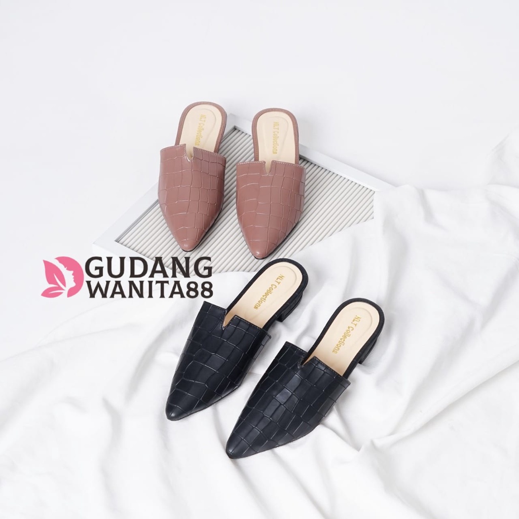GW88- heels wanita model terbaru cantik motif kulit buaya heels hak 3 cm