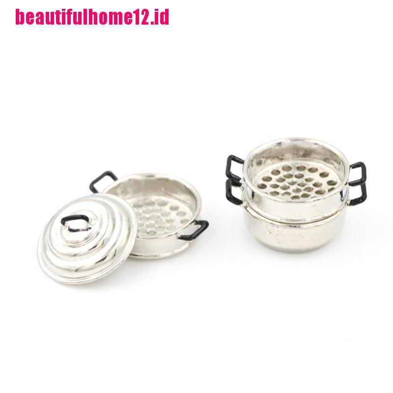 (beautifulhome12.id) Miniatur Steamer 3 Lapis Bahan Metal Untuk Dekorasi Dapur Rumah Boneka 1: 12