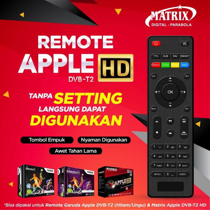 REMOT RECIEVER DVB T2 MATRIX APPLE HD MERAH