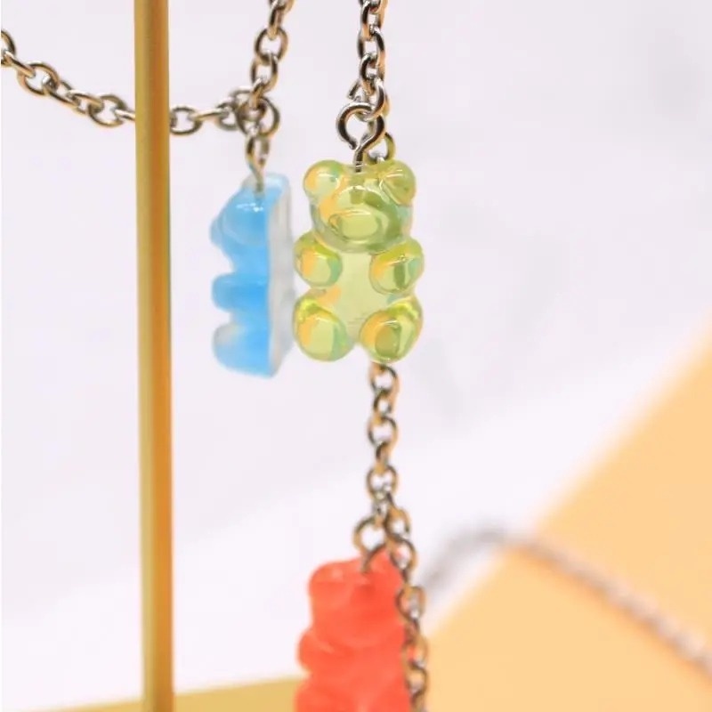 Kalung Choker Handmade Dengan Liontin Kartun Gummy Bear Warna Permen Gaya Korea