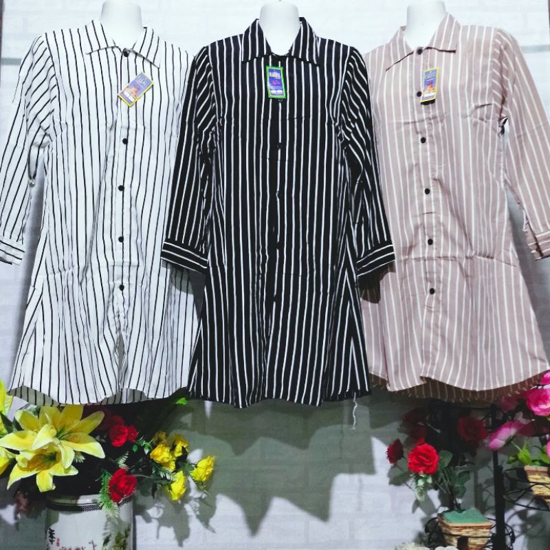 Tunik motif kotak dan salur wolfis size XL