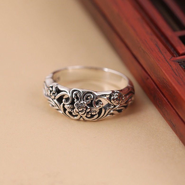 Cincin Sterling Silver 925 Model Bunga Mawar Hitam Untuk Wanita Jza013