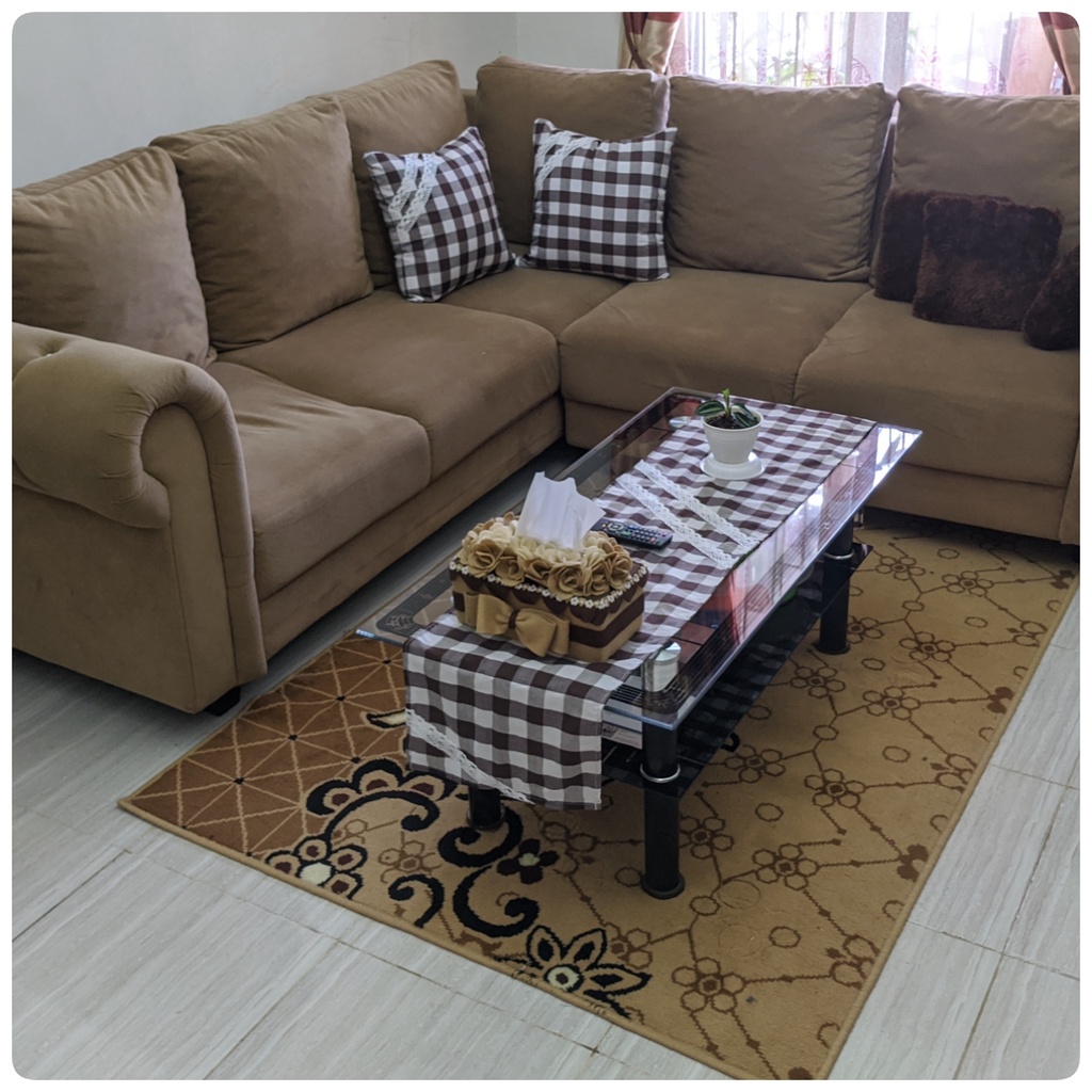 Paket 2 Sarung Bantal Sofa RENDA NYAMPING/Kursi Sopa uk 40x40 cm Taplak Meja uk 30x150 cm Estetik Motif Kotak dari Ismi Store