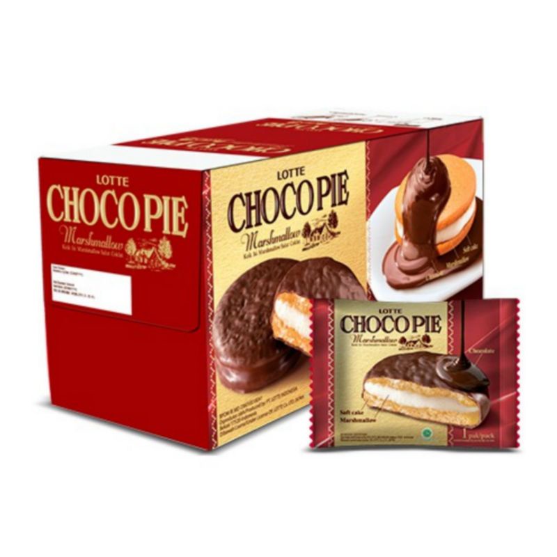 

Lotte Choco Pie Marshmallow Chocolate 28 gram (1 pack x 12 pcs)