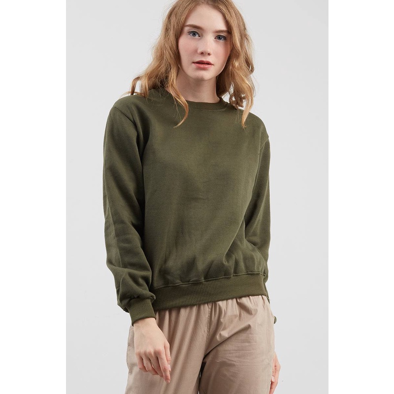 SWEATER_ID Basic Sweater Crewneck Polos Hijau Army Pria dan Wanita Fleece Tebal Best Quality