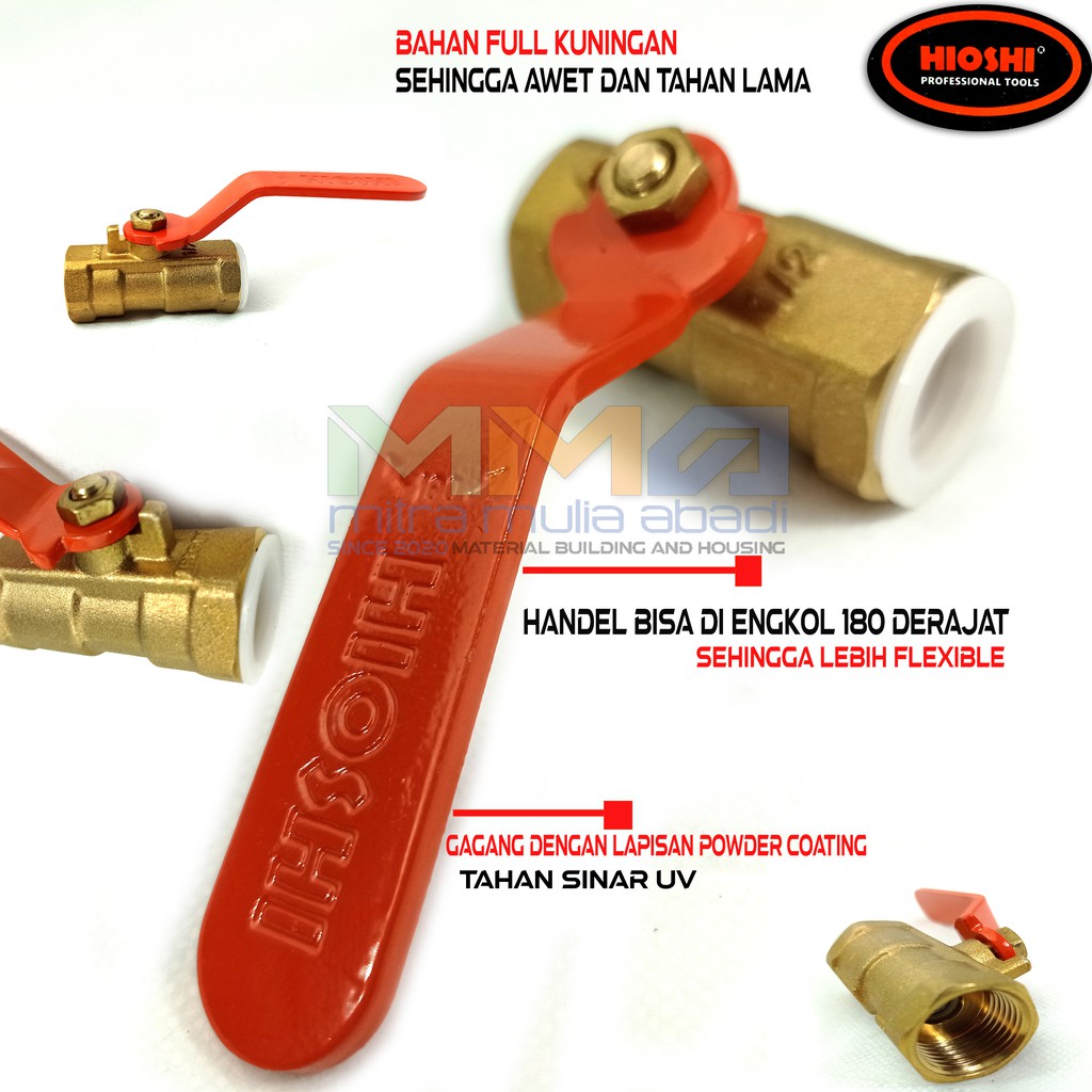 Stop Kran Kuningan 1/2&quot; HIOSHI l Ball Valve Keran 1/2 Inci Inch