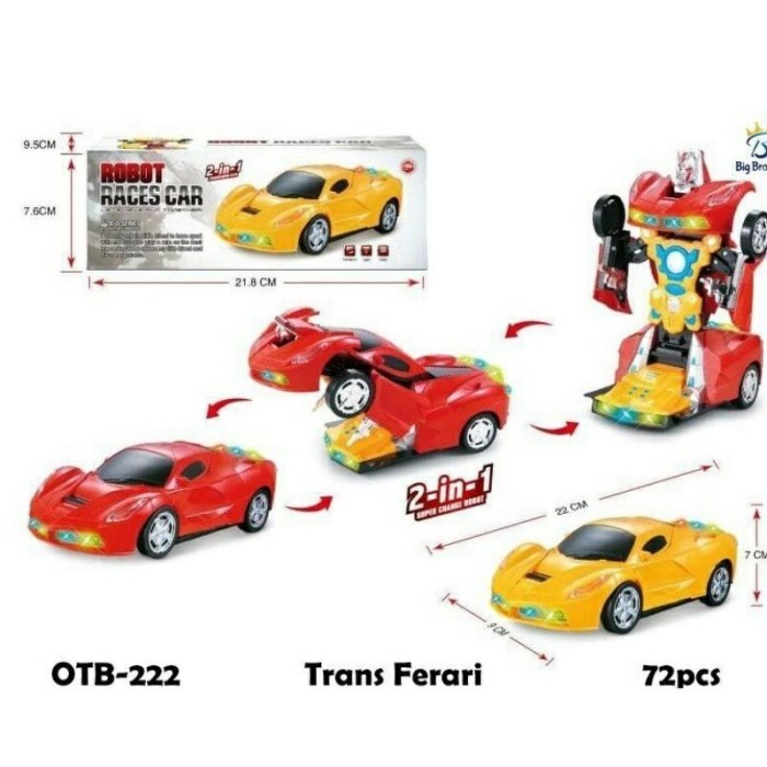 mwn.toys MAINAN MOBIL ROBOT TRANSFORMMEER RACER CAR 2IN1 RED YELLOW 2030A