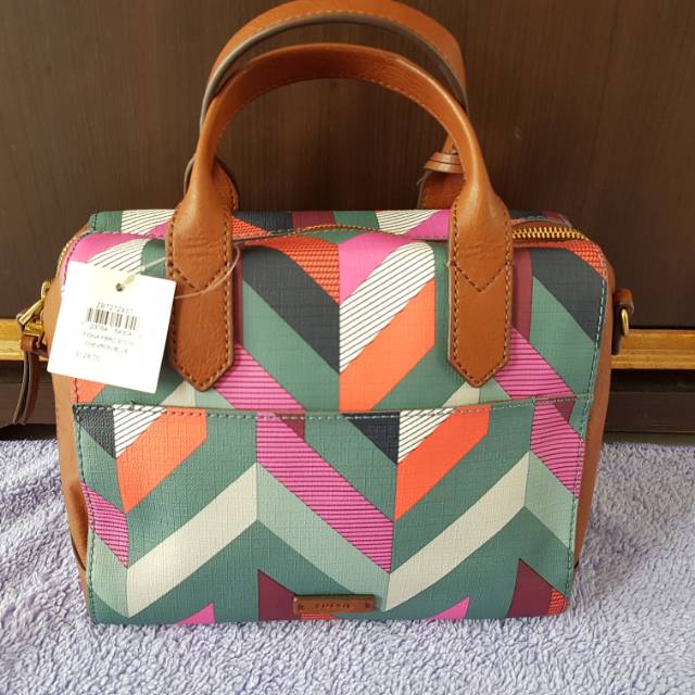Fossil Fiona Satchel Chevron blue