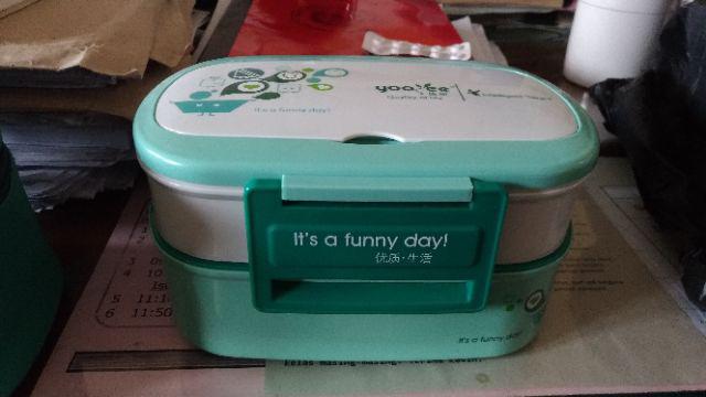 Lunch Box Yooyee 591 Orange Green Free Bag - Kotak Bekal 2 Susun