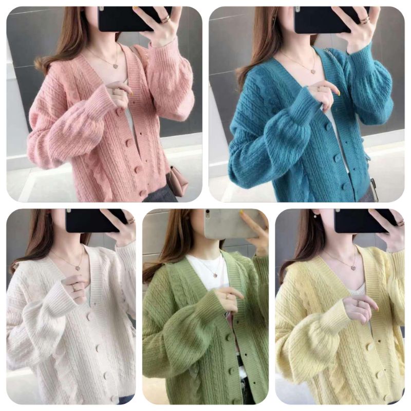 IMPORT WOMAN KNIT WOOL BLEND CARDIGAN CAMELIA KARDIGAN RAJUT WOL WANITA MUSIM DINGIN KOREAN STYLE