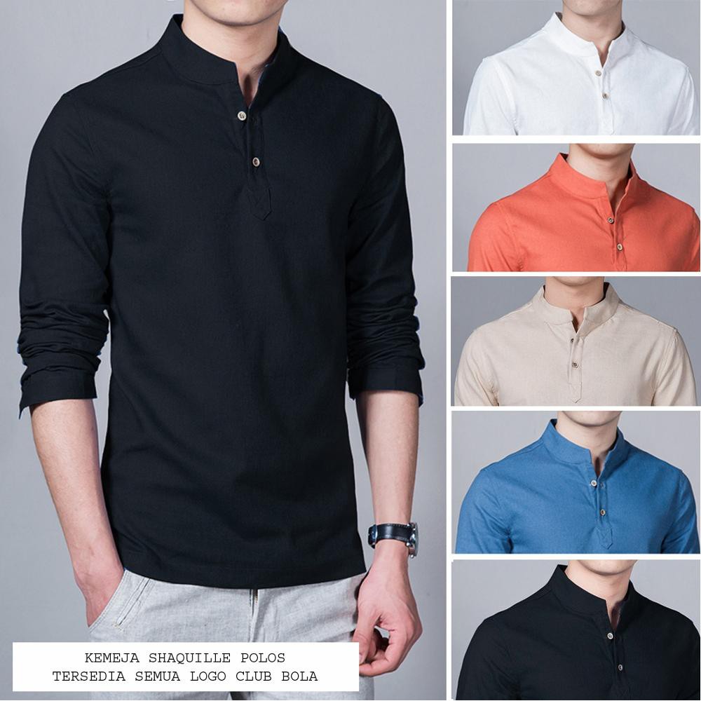 Baju Koko Kemeja Shaquille Hitam Polos Bahan Cotton Rami Baju Koko Kemeja Shaquille Hitam Polos Bahan Cotton Rami