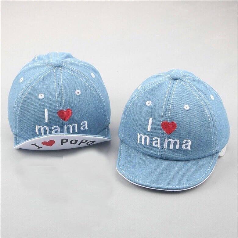 Topi bayi topi denim bordir topi i love mama papa topi bayi