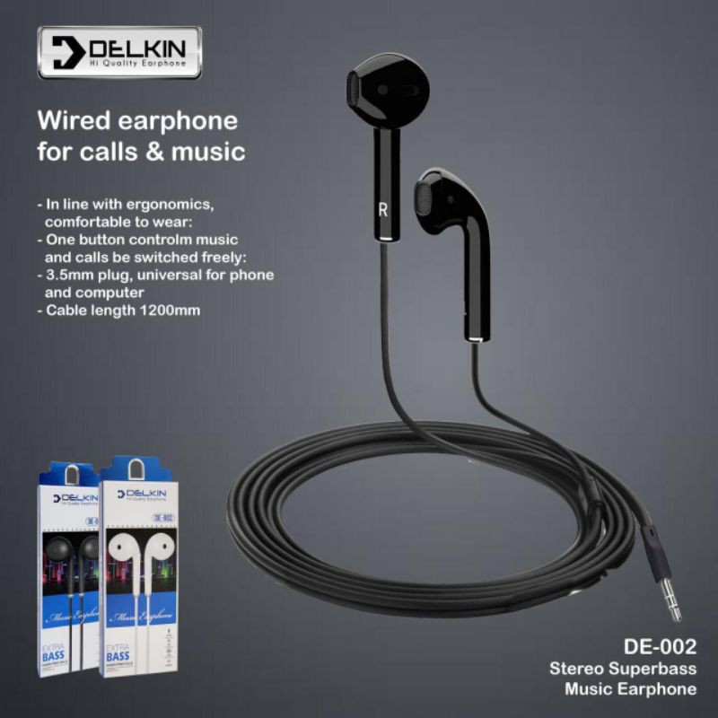 HEADSET / HANDSFREE DELKIN DE-02 / HANDSFREE EAROHONE KABEL JACK 3.5mm