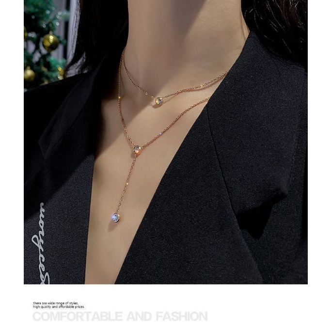 Kalung 2 Layer Permata Titanium Anti Karatan