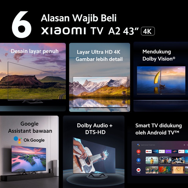 Xiaomi TV A2 43&quot; Layar 4K UHD Dolby Vision HDR Android Mi - RESMI TAM