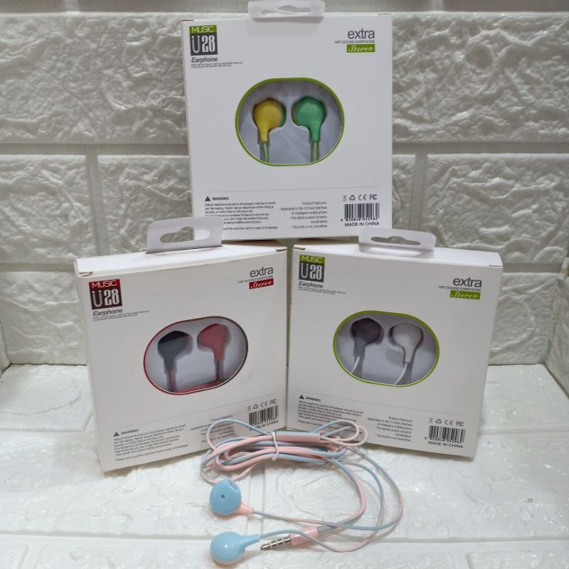 Handsfree/headset/earphone/hf U28 stereo suara super bass