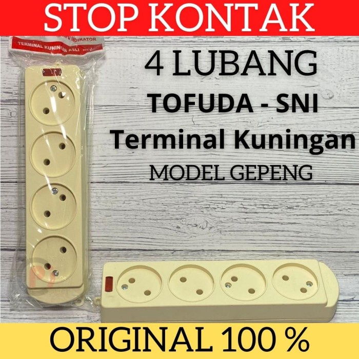 TOFUDA Stop Kontak Terminal Listrik Gepeng 4L 4 Lubang Ada Indikator